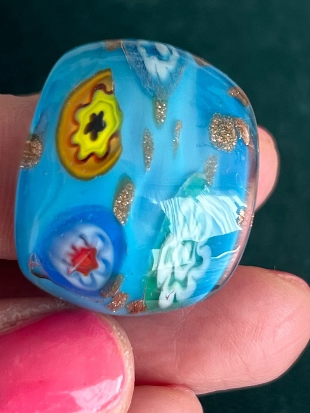 Murano Blue & Gold Statement Glass Ring